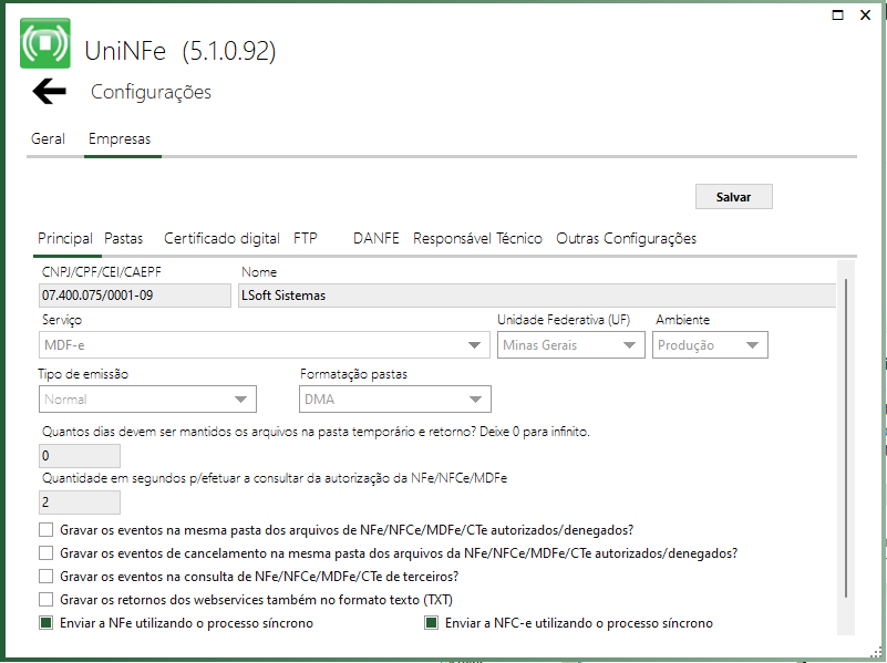 MDF-e - Conf-Empresa-UniNFe